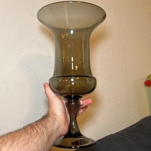 15” Large Vintage Italian Empoli Glass Urn Vase Grey Smokey Quartz Tuscany MCM